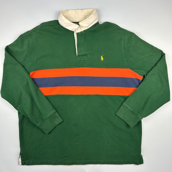 Polo Ralph Lauren Other - Polo Ralph Lauren Mens XL Rugby Shirt Green Orange Stripe Long Sleeve Cotton VTG